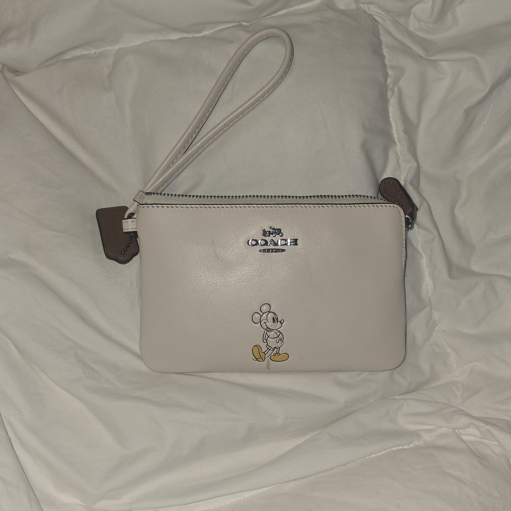 COACH White Mickey Mouse Leather Wristlet
